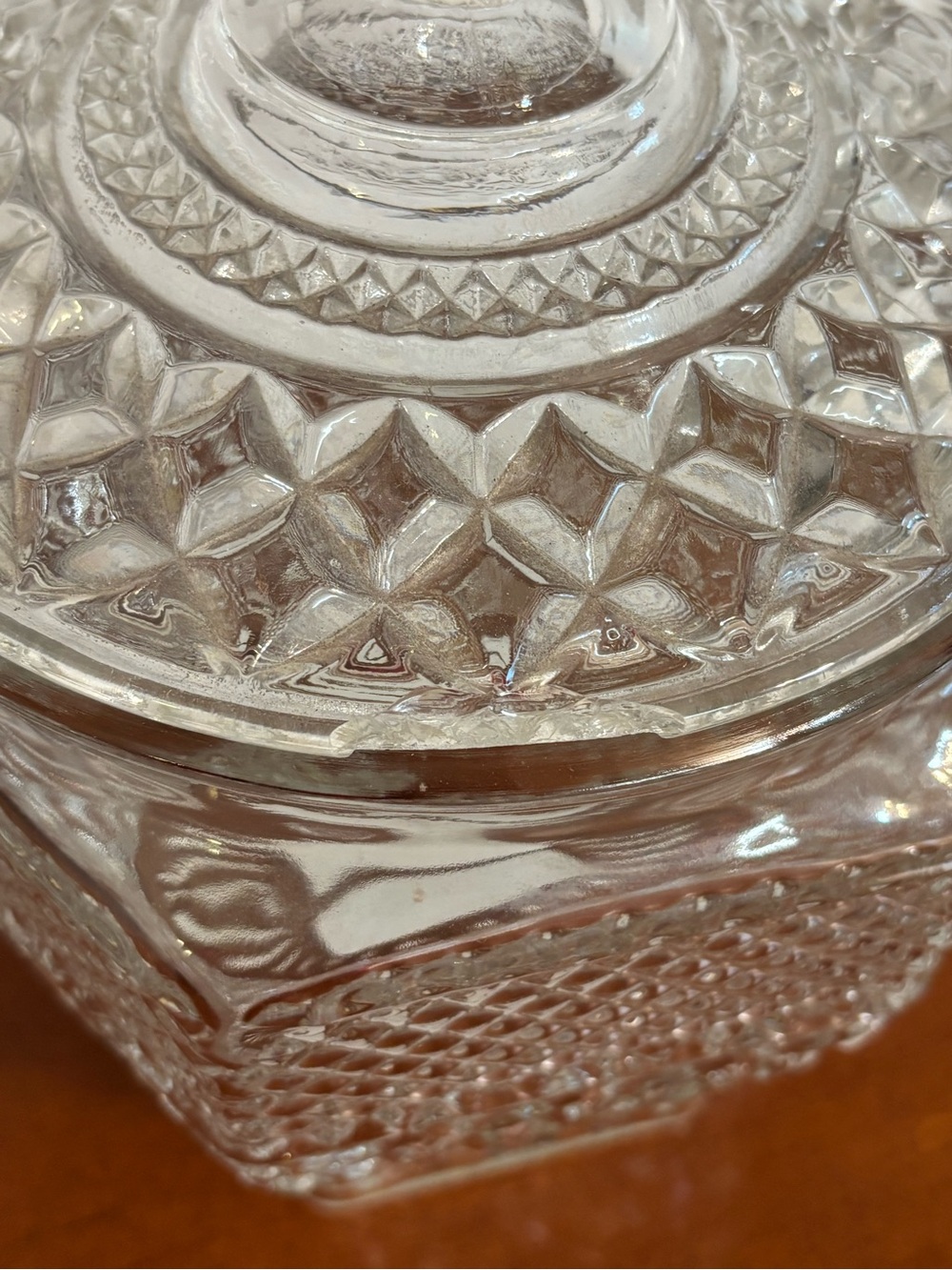VTG Indiana Glass Diamond Point Hexagon Cookie Jar Lidded Crystal Canister MCM - Picture 7 of 11